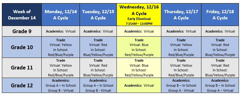 Hybrid schedule for week of 12/14/2020