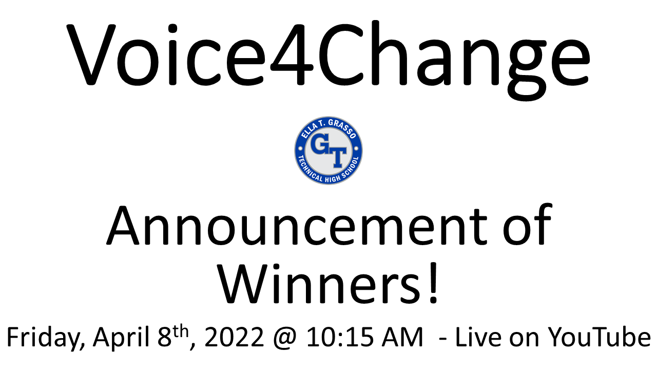 Voice4 Change Winners Announcement on YouTube Friday, April 8 at 10:15 AM