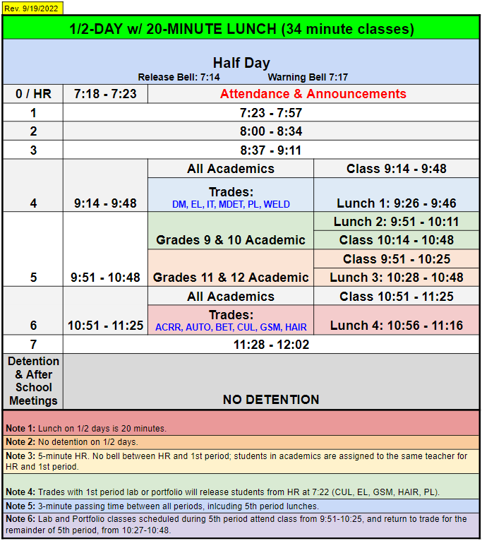 Grasso Tech Legal Day Bell Schedule