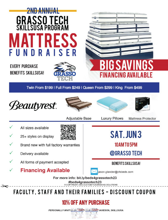 2nd Annual Mattress Sale - June 3, 2023 from 10 AM to 5 PM in the Grasso Gymnasium