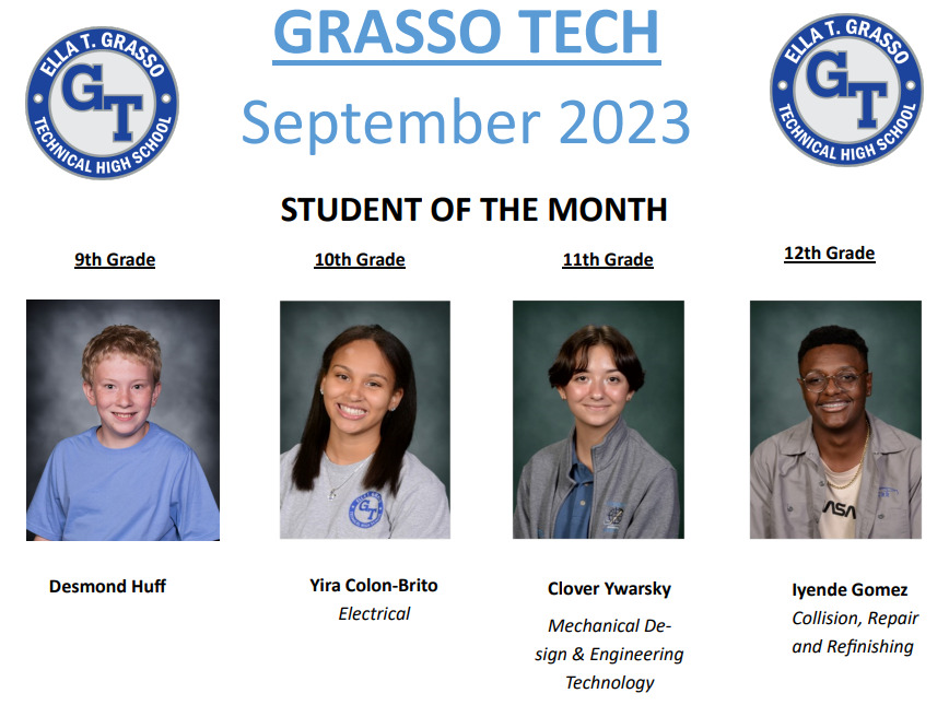 Grasso Tech Students of the Month for September 2023