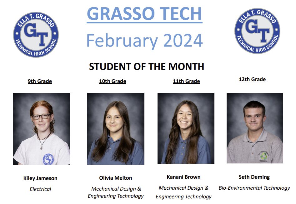 Grasso Tech Students of the Month for February 2024.