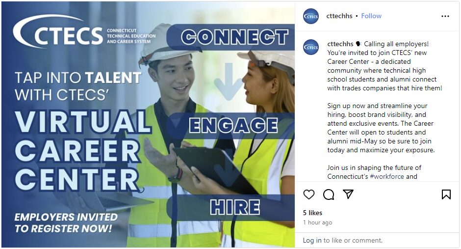 Virtual Career Center Announcement from Instagram post.
