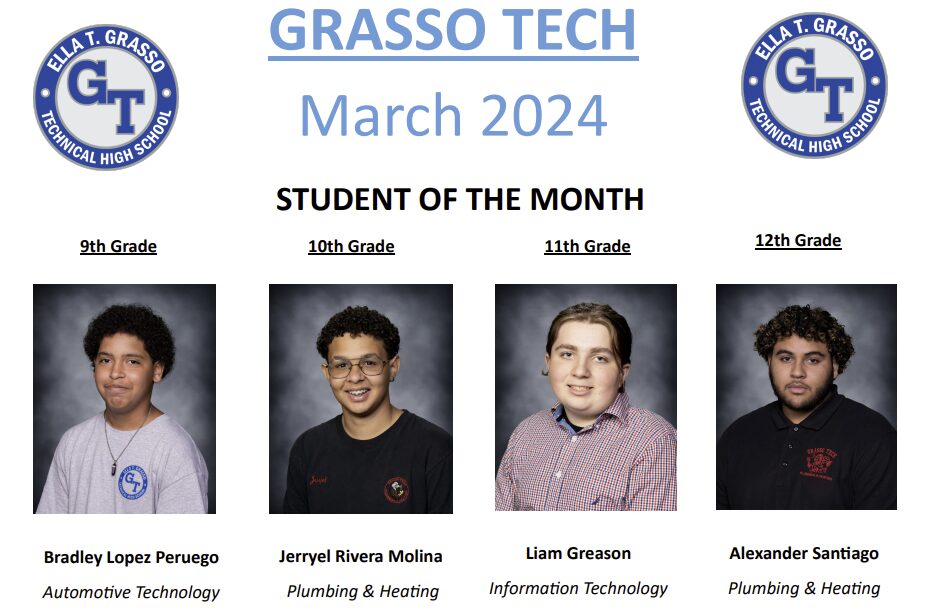 Students of the Month for March 2024 - Grasso Technical High School