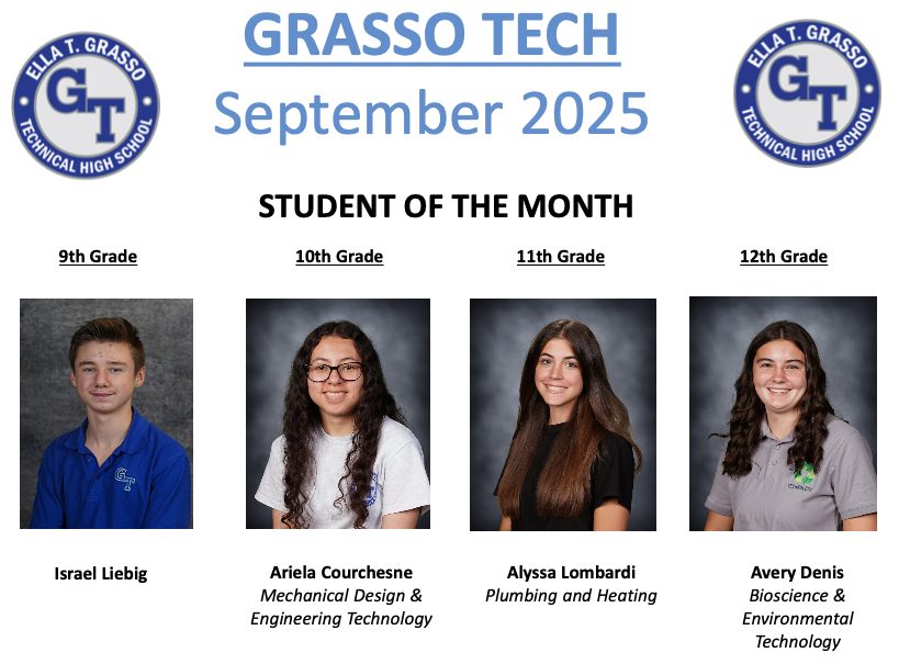 Grasso Tech's September Students of the Month Recepients for September of 2025