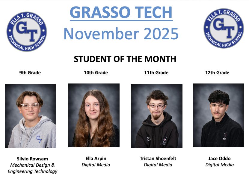 Grasso Tech's Student of the Month Recipients for November of 2025