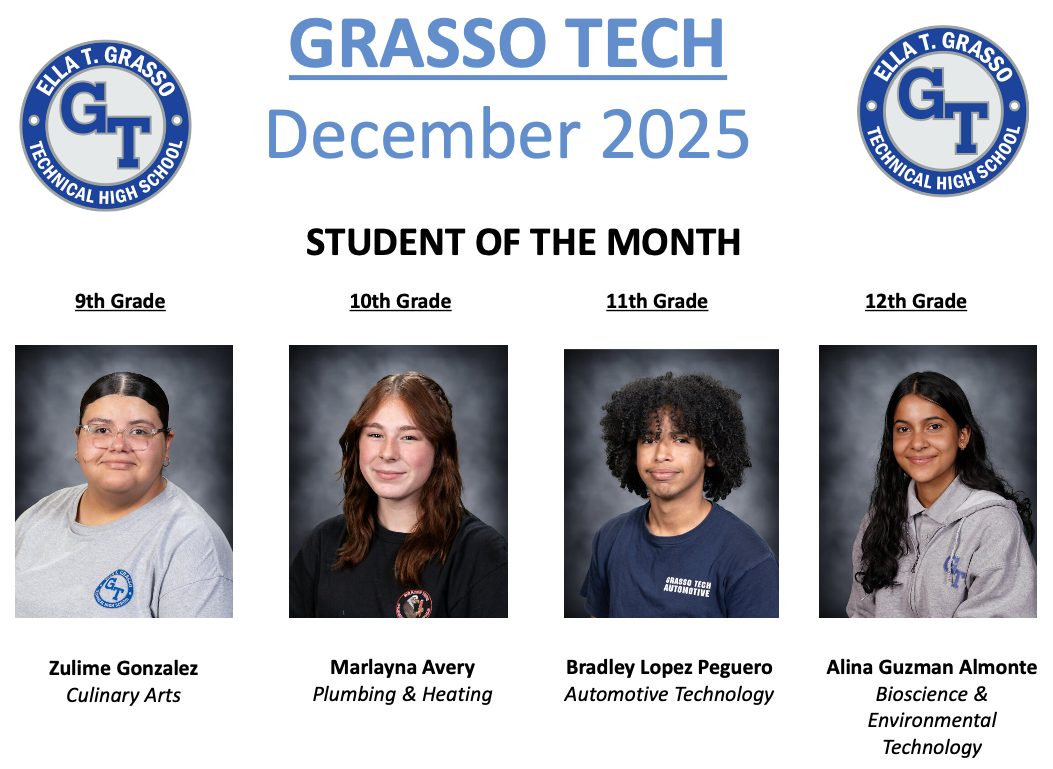 Grasso Tech's Student of the Month Recipients for December of 2025