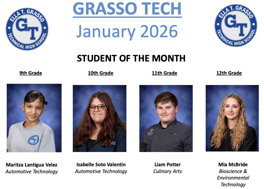 Grasso Tech's Student of the Month Recipients for January of 2026