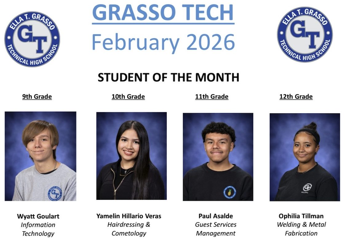 Grasso Tech's Student of the Month Recipients for February of 2026